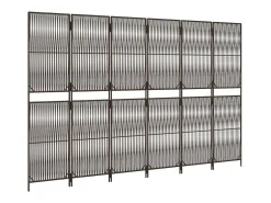 Tabique divisorio de mimbre de resina marrón de 6 paneles