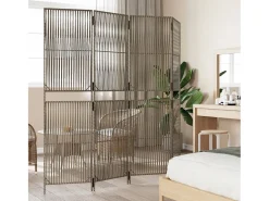 Sale Tabique divisorio de mimbre de resina de 4 paneles Gris