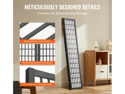 Tabique Divisorio SucceBuy, Tabique Divisorio Japonés de 3 Paneles, Tabique Japonés Portátil, de Madera, Gira 360°, 120,5 x 170 x 1,9 cm, para Separar Habitaciones Negro