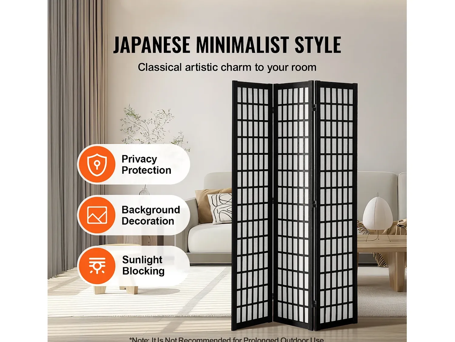 Tabique Divisorio SucceBuy, Tabique Divisorio Japonés de 3 Paneles, Tabique Japonés Portátil, de Madera, Gira 360°, 120,5 x 170 x 1,9 cm, para Separar Habitaciones Negro