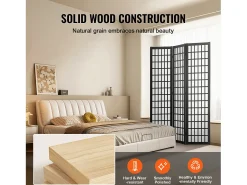 Tabique Divisorio SucceBuy, Tabique Divisorio Japonés de 3 Paneles, Tabique Japonés Portátil, de Madera, Gira 360°, 120,5 x 170 x 1,9 cm, para Separar Habitaciones Negro