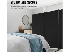 Tabique SucceBuy Biombo, Biombo Plegable de 3 Paneles, Separador Portátil, Color Negro