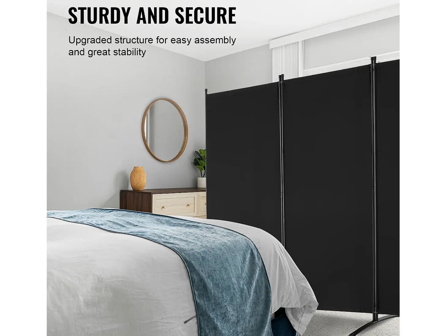 Tabique SucceBuy Biombo, Biombo Plegable de 3 Paneles, Separador Portátil, Color Negro
