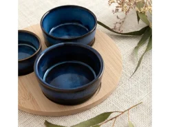 Sale Tabla de aperitivo Moana Bidasoa 3 cuencos cerámica natural/azul Azul oscuro