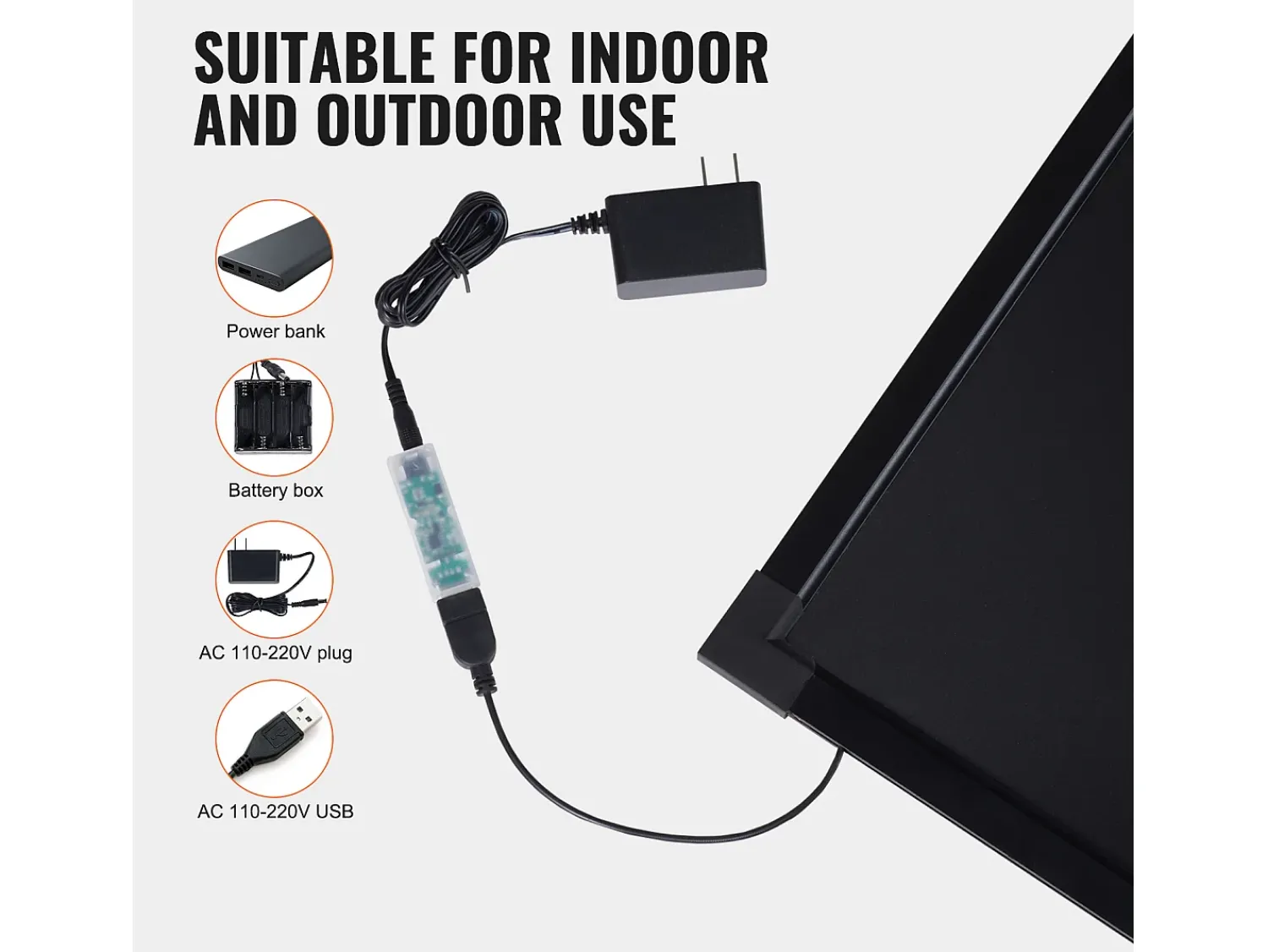 Cuadro^Tablero de Escritura de Mensajes a LED SucceBuy 40,5 x 60,5 cm, con Marcadores y Teléfono Negro