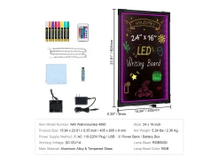 Cuadro^Tablero de Escritura de Mensajes a LED SucceBuy 40,5 x 60,5 cm, con Marcadores y Teléfono Negro