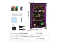 Clearance Tablero de Escritura de Mensajes con LED SucceBuy, 40,5 x 30,2 cm Iluminado y Borrable, para la Casa, la Tienda de Bodas Negro