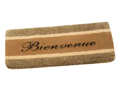 Tapete de Coco Natural Triple Fibra 45x75 cm "Bienvenido" Beige/Marrón Marru00f3n