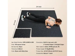Felpudo^Tapete Entrelazado SucceBuy de 1.4 cm de Grosor para Gimnasio, 25 Piezas, Superficie de Goma, Blanco y Negro
