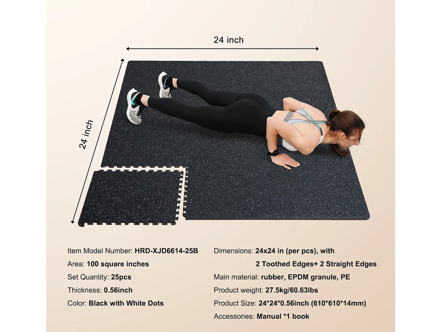 Felpudo^Tapete Entrelazado SucceBuy de 1.4 cm de Grosor para Gimnasio, 25 Piezas, Superficie de Goma, Blanco y Negro