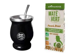 Vajilla^Taza de mate y bombilla 230 ml + té verde silvestre brasileño Maté 350 g Negro