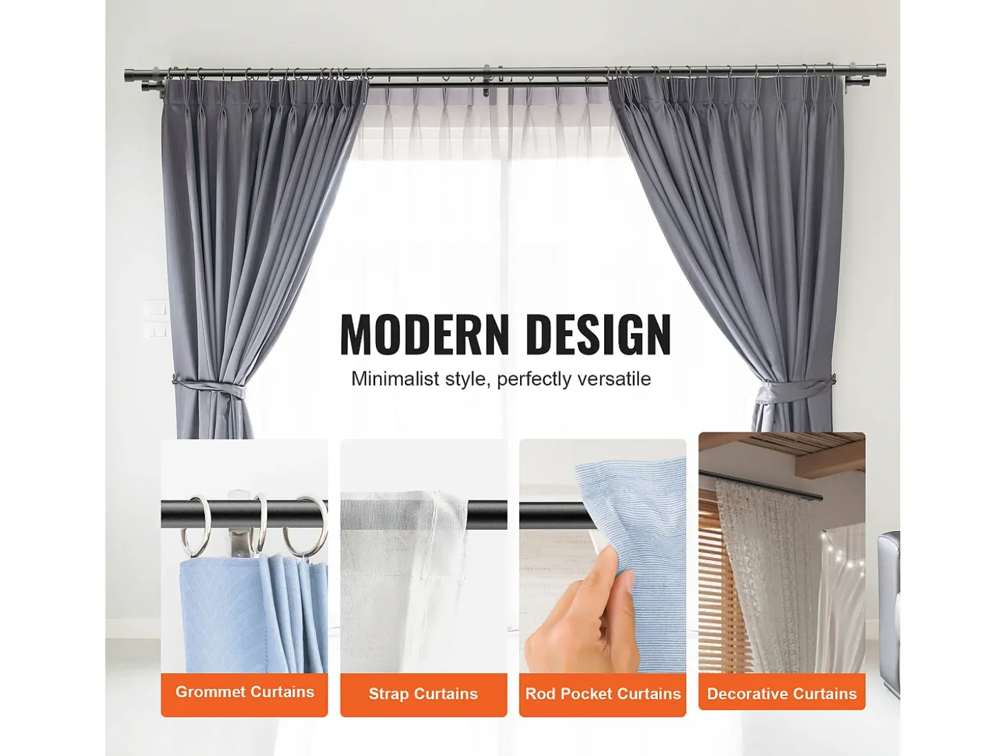 Tendones de Cortinas de Doble Vara SucceBuy, Longitud Ajustable de 36 a 72 Pulgadas, Terminos de Tapón