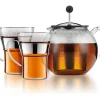 New Bodum Tetera de émbolo Assam 1L con filtro de acero inoxidable + 2 tazas de vidrio 0,35L con asa de acero inoxidable
