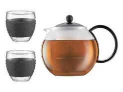 Tetera de émbolo Bodum Chambord 1L con tapa, filtro de plástico y 2 vasos de 0,35L