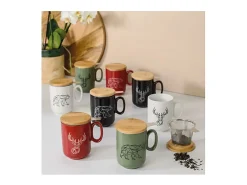 Vajilla^Tetera Origami Cerf Kaki 450ml con Infusor de Té Extraíble y Tapa de Madera