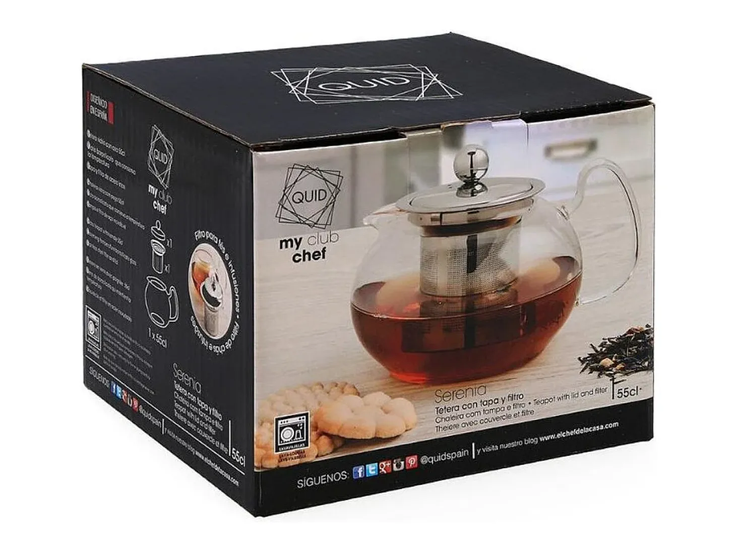 Tetera Serenia Quid con tapa filtro inox vidrio transparente 55 cl
