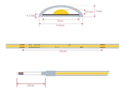 Tira LED Regulable 220V COB Autorectificada 480 LED/m BOBINA 20m 12W/m 900lm/m Superestrecha Ancho 6.5mm Corte 10cm IP65 2700K Blanco Cálido