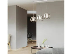 Tobias - Lámpara colgante con florón rectangular y difusores láser blancos y grises, 3 luces