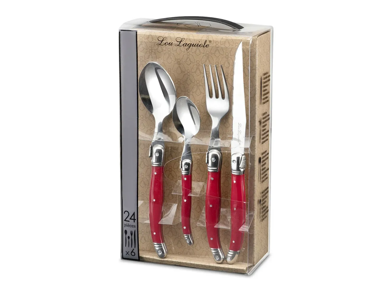 Clearance Lou Laguiole Tradition - Cubertería de 24 piezas Rojo