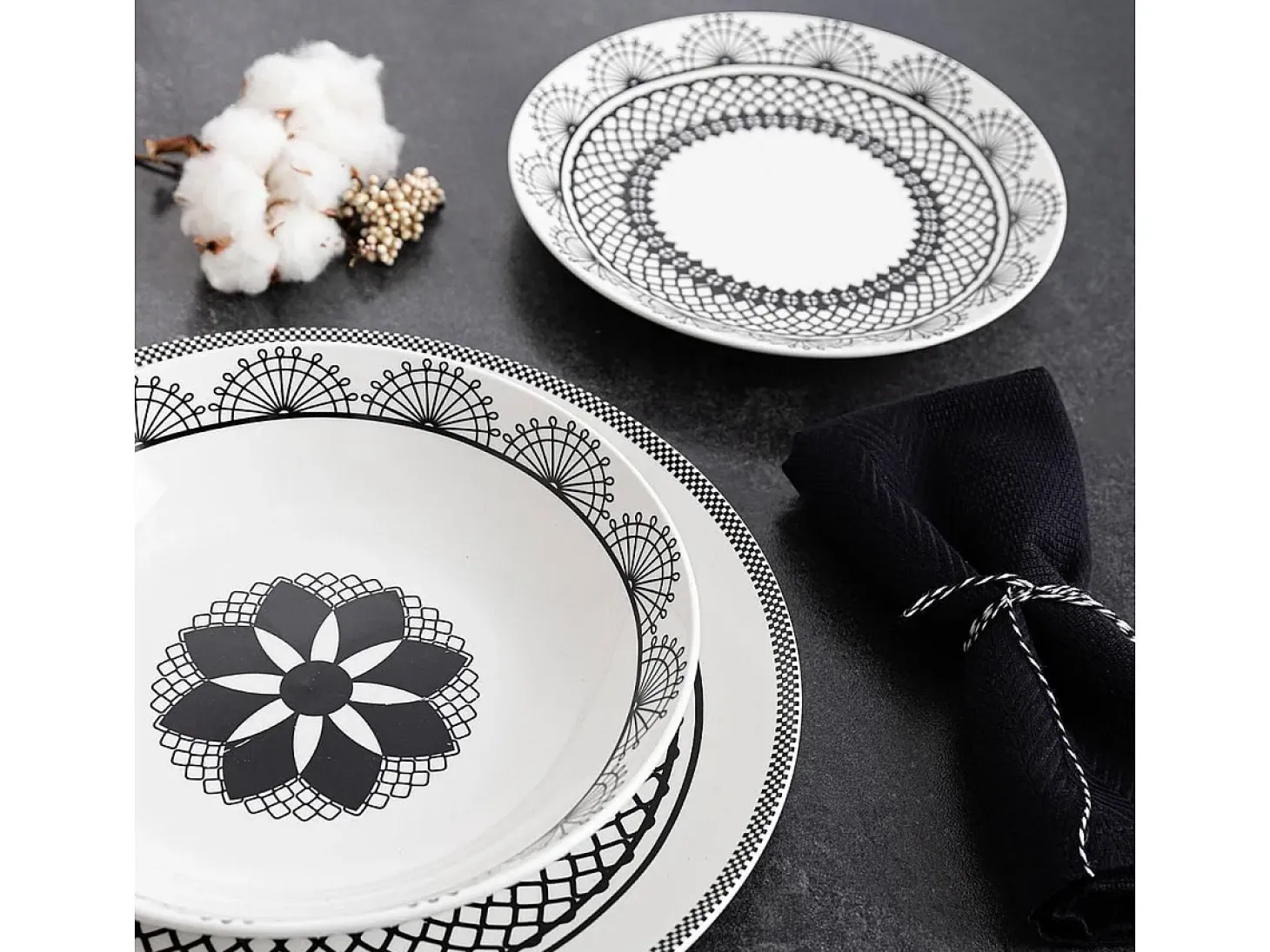 Vajilla Medina La Bouchée 18 piezas 6 servicios porcelana blanco/negro