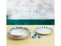 Outlet Vajilla Simetric Quid 18 piezas 6 servicios porcelana blanco/ Azul