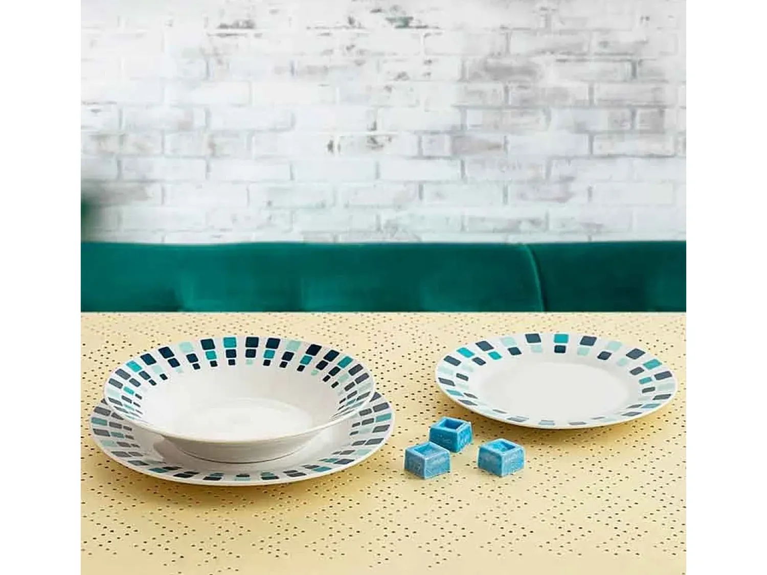 Outlet Vajilla Simetric Quid 18 piezas 6 servicios porcelana blanco/ Azul