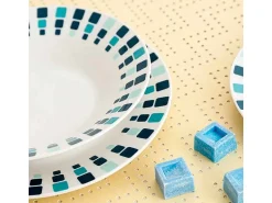 Outlet Vajilla Simetric Quid 18 piezas 6 servicios porcelana blanco/ Azul