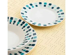 Outlet Vajilla Simetric Quid 18 piezas 6 servicios porcelana blanco/ Azul