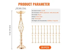 Vaso Succebuy Lote de 20 Vasos de Flores en Metal Dorado para Mesa de Matrimonio 58 Cm