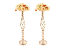 Vaso Succebuy Lote de 20 Vasos de Flores en Metal Dorado para Mesa de Matrimonio 58 Cm