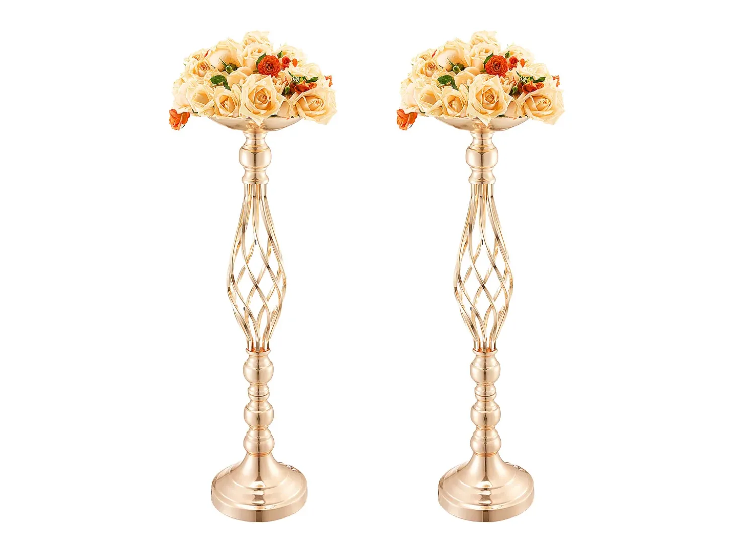 Vaso Succebuy Lote de 20 Vasos de Flores en Metal Dorado para Mesa de Matrimonio 58 Cm