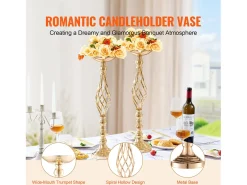 Vaso Succebuy Lote de 20 Vasos de Flores en Metal Dorado para Mesa de Matrimonio 58 Cm