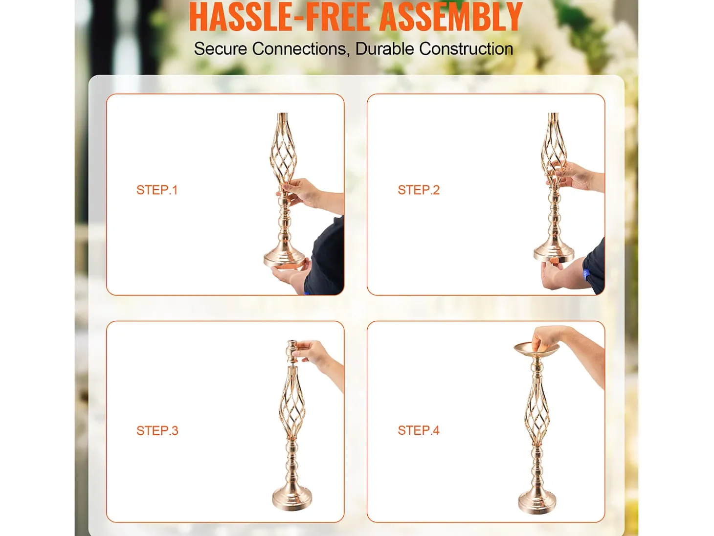 Vaso Succebuy Lote de 20 Vasos de Flores en Metal Dorado para Mesa de Matrimonio 58 Cm