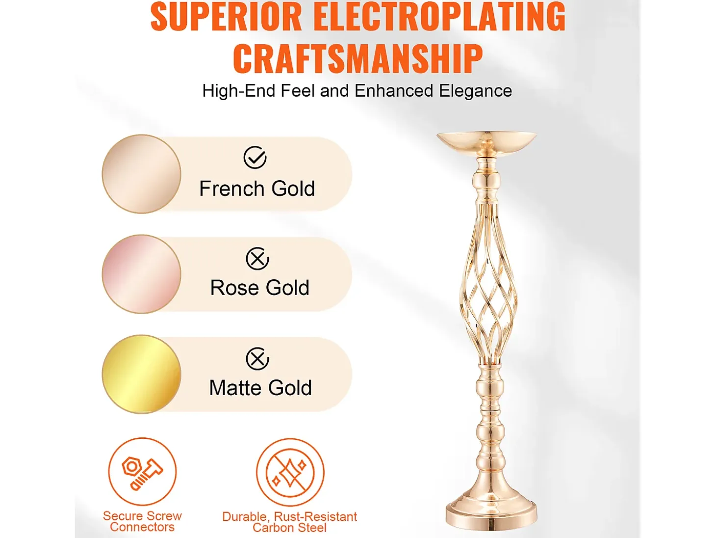 Vaso Succebuy Lote de 20 Vasos de Flores en Metal Dorado para Mesa de Matrimonio 58 Cm