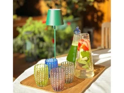 Vaso Zafferano Perle - Vidrio Soplado con Color, 32 cl, Hecho a Mano - Juego de 2 Vasos Artesanos para Agua o Cócteles Azul