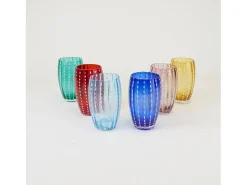 Vaso Zafferano Perle - Vidrio Soplado con Color, 32 cl, Hecho a Mano - Juego de 2 Vasos Artesanos para Agua o Cócteles Azul