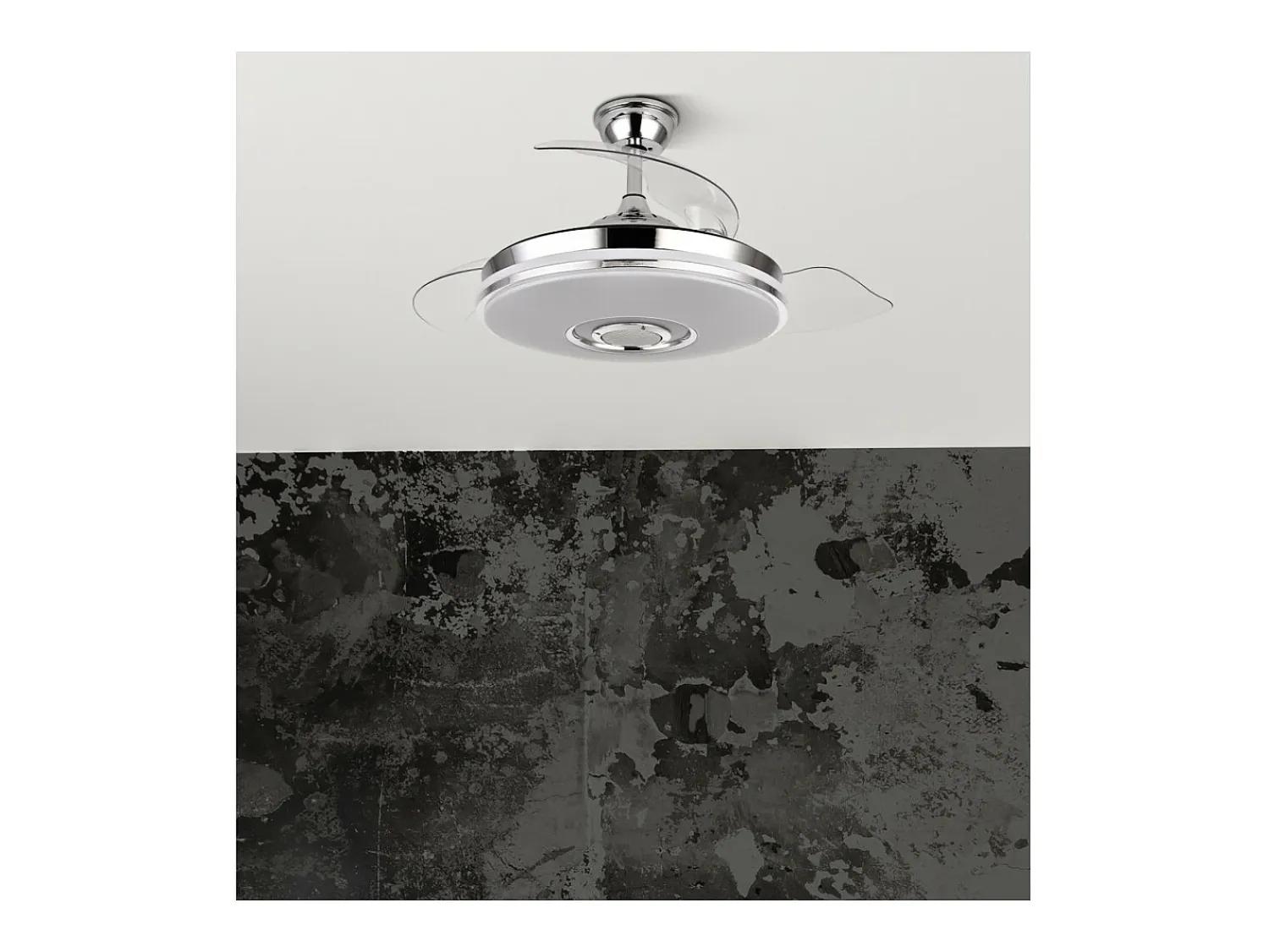 AKUNADECOR Ventilador Dc Noto Cromo Led Con Altavoz Y Conectividad Bluetooth Plateado