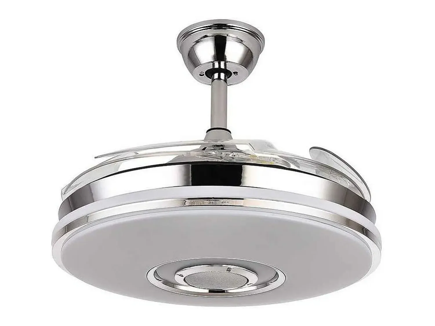 AKUNADECOR Ventilador Dc Noto Cromo Led Con Altavoz Y Conectividad Bluetooth Plateado