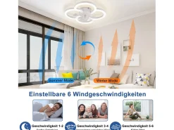 Ventilador de techo LED NETTLIFE con iluminación, silencioso, con control remoto, luz de techo regulable, temporizador de 6 velocidades, color blanco
