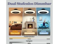 Sale NETTLIFE Ventilador de techo con iluminación LED, silencioso, con control remoto, 40 W, regulable, 6 velocidades Blanco