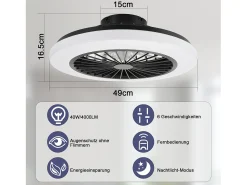 Sale NETTLIFE Ventilador de techo con iluminación LED, silencioso, con control remoto, 40 W, regulable, 6 velocidades Blanco