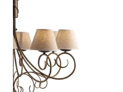 Sale Vienesa - Lámpara de araña marrón con pantallas efecto yute y oro antiguo, 8 luces Ø78 Dorado