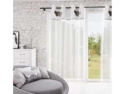Sale Soleil d'ocre Visillo con ojales de algodón puro 130x250 cm LOVE Gris