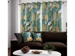 Soleil d'ocre Ropa De Casa^Visillo con ojales de algodón puro 135x250 cm TANZANIA Verde