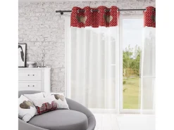 Soleil d'ocre Ropa De Casa^Visillo con ojales de algodón puro 135x250 cm LOVE Rojo