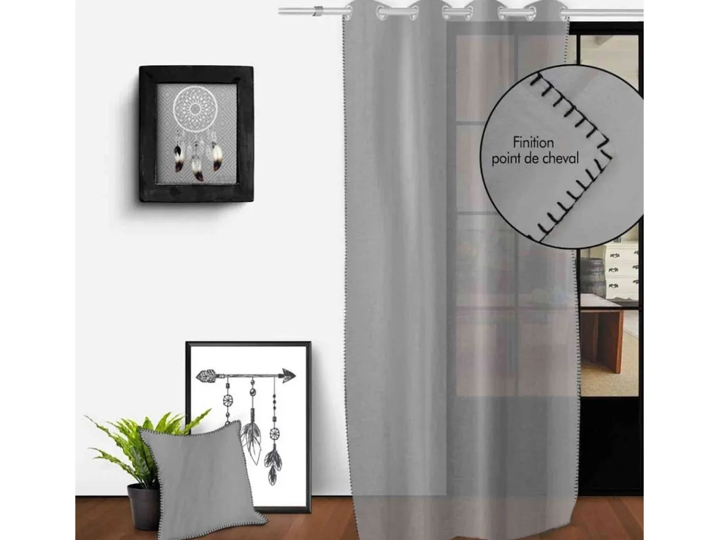 Visillo con ojales en algodón lavado 135x250 cm SPIRIT gris