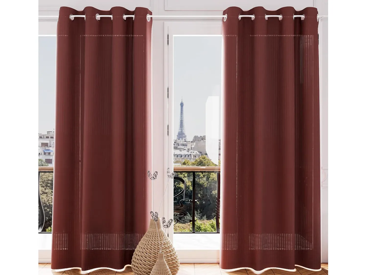Clearance Soleil d'ocre Visillo con ojales jacquard TERCIOPELO terracota Rojo