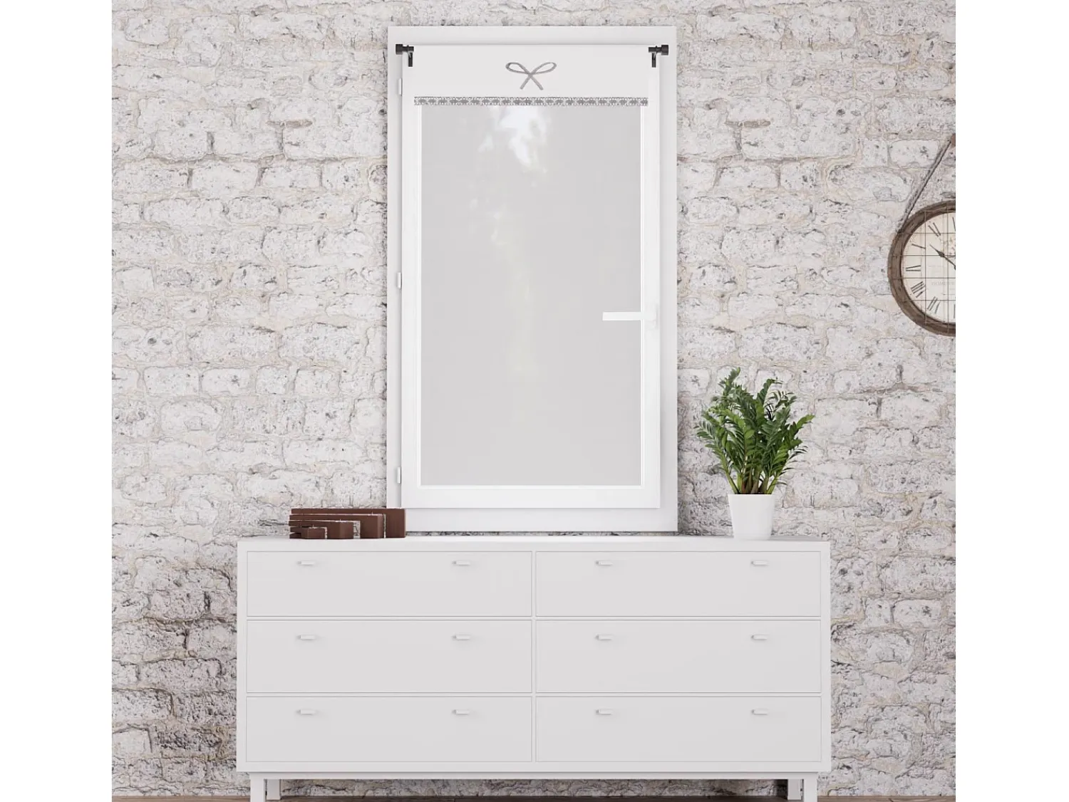 Sale Soleil d'ocre Visillo de algodón bordada 60x120 cm EMILIE , por Blanco