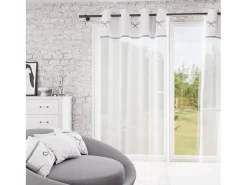 Best Soleil d'ocre Visillo ojales de algodón bordado 135x250 cm EMILIE , por Blanco