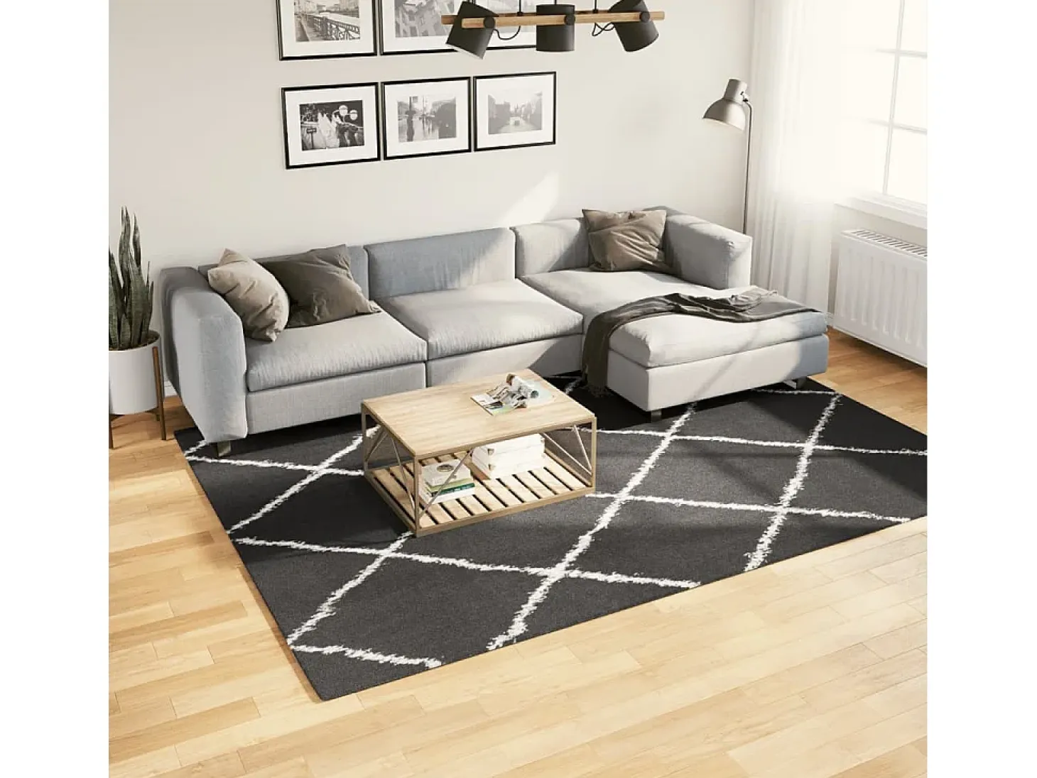 Vito Alfombra de pelo largo moderna PAMPLONA negro y crema 200x280cm